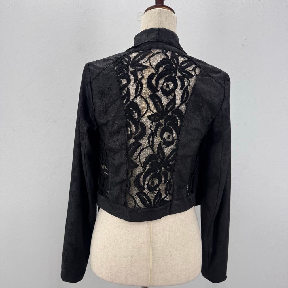 NWT Mystree Faux Leather Lace Cardigan Jacket Black Whimsigoth Grunge Romantic